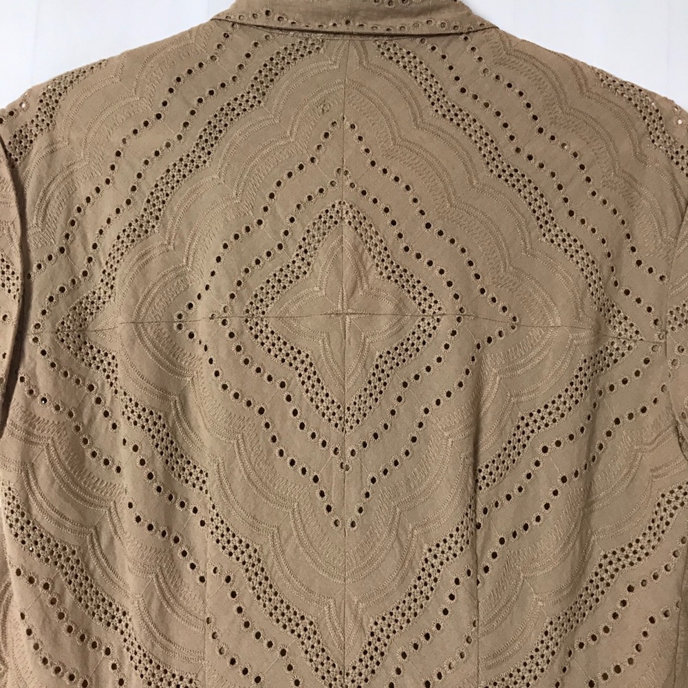 Embroidered Eyelet Front Button Mini Dress in Khaki - Picture 5 of 9